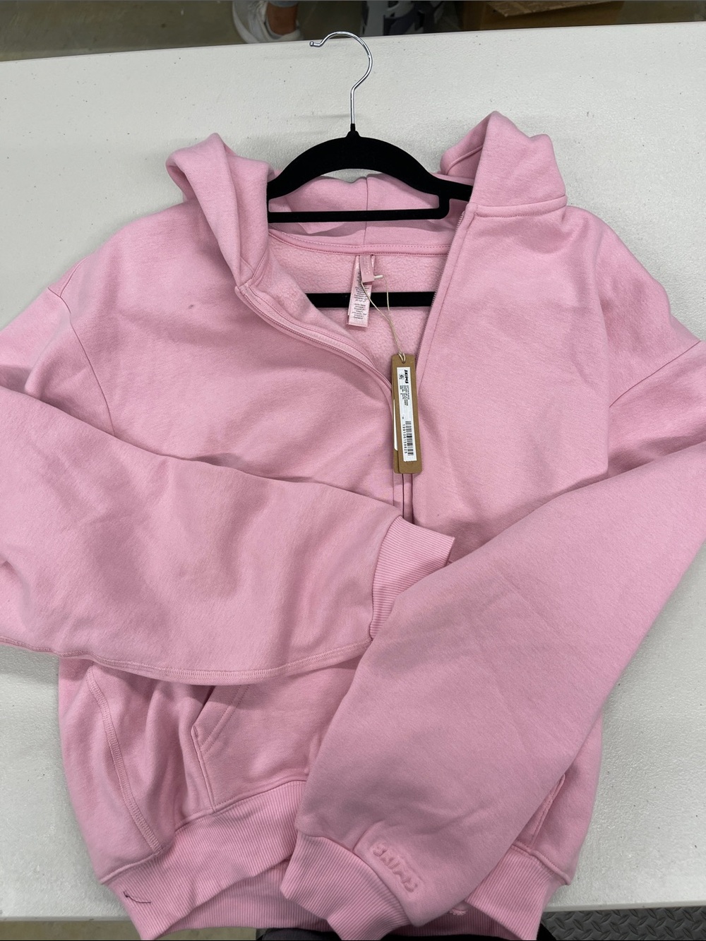 Skims Light Pink cotton fleece classic zip up Hoodie size Medium NWT - Picture 1 of 2